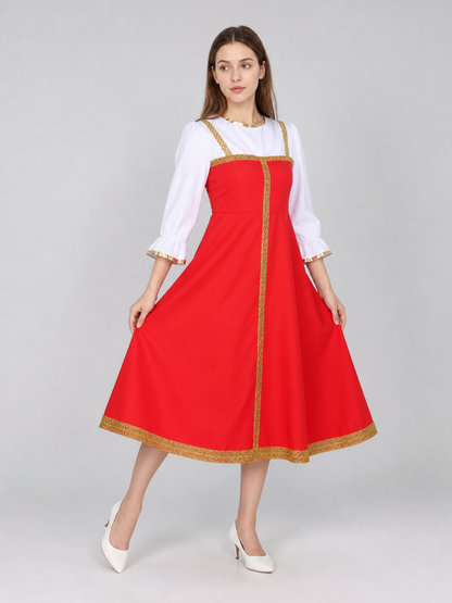 Russian Folk Midi Dress with Hat