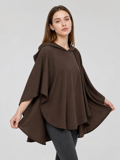 Women's Hooded Wanderer Cloak Costume with Layered Hem, Shoulder Draped Pleats