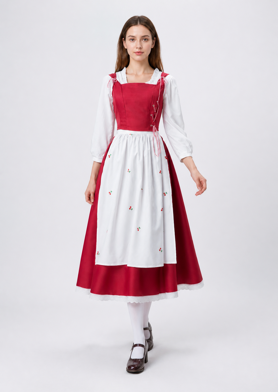 Dress with Apron and Cherry Print, Long Sleeves Costume Dresses detail