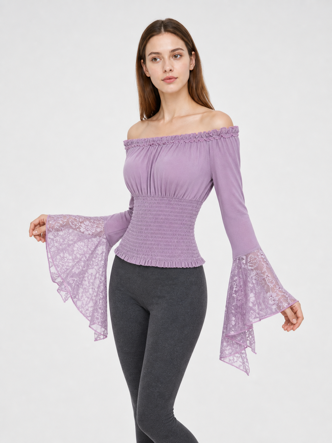 Off-the-Shoulder Top with Long Sleeves
