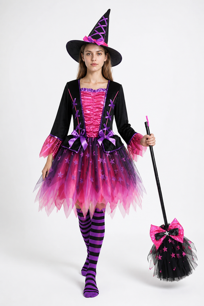 Halloween Witch Costume with Hat and Broom Costume Headwear detail 2