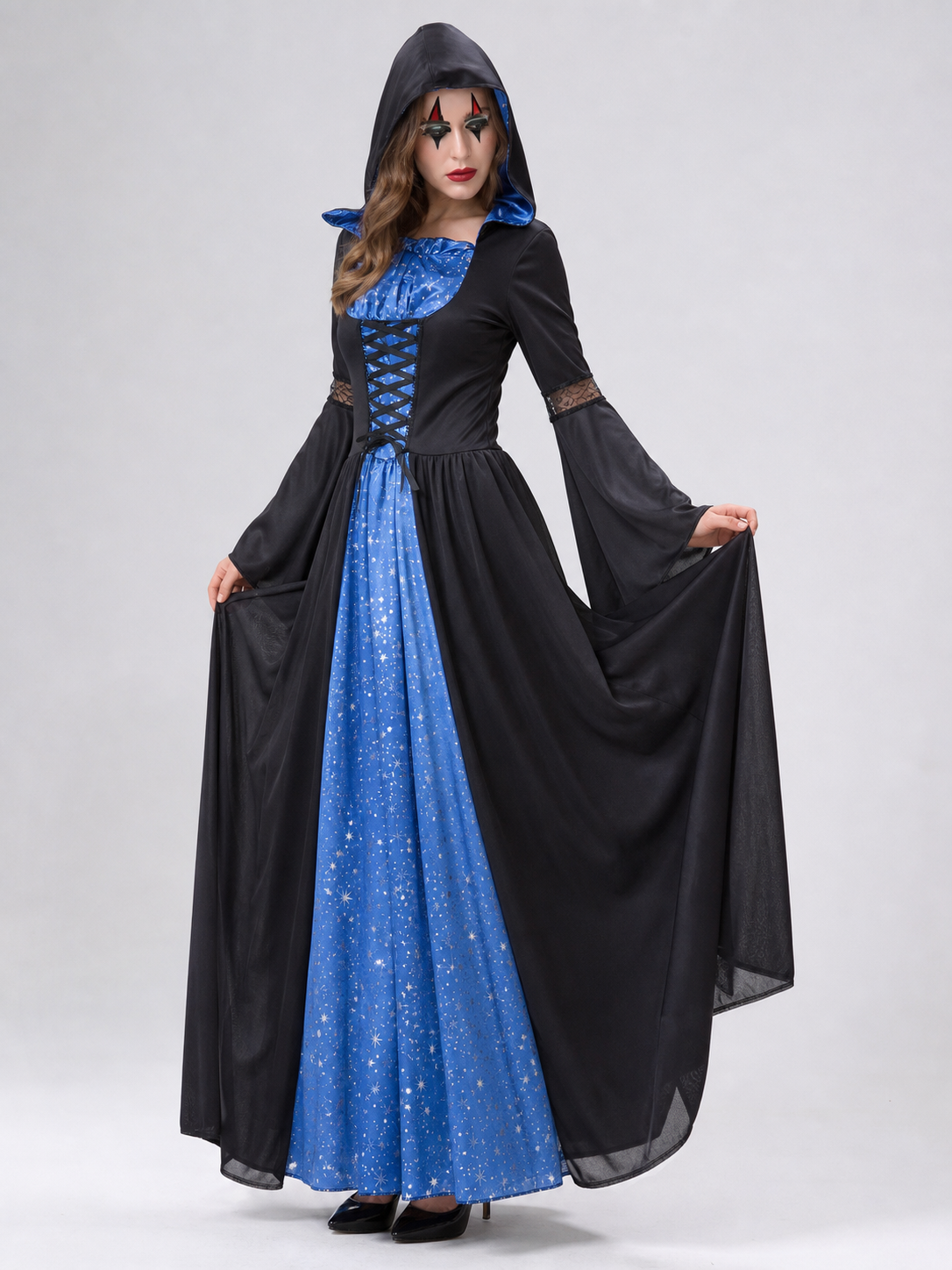 Hooded Witch Costume with Lacing and Stars
