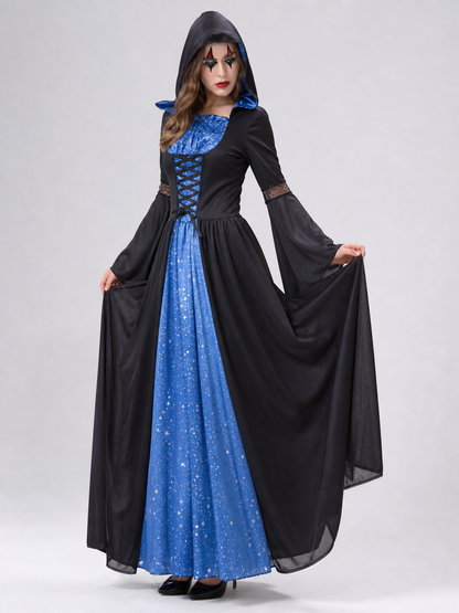 Hooded Witch Costume with Lacing and Stars