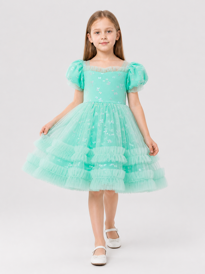 Children's Dressy Dress with Full Skirt, Mint Costume Dresses detail 2
