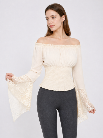 Off-the-Shoulder Blouse with Lace Cuffs