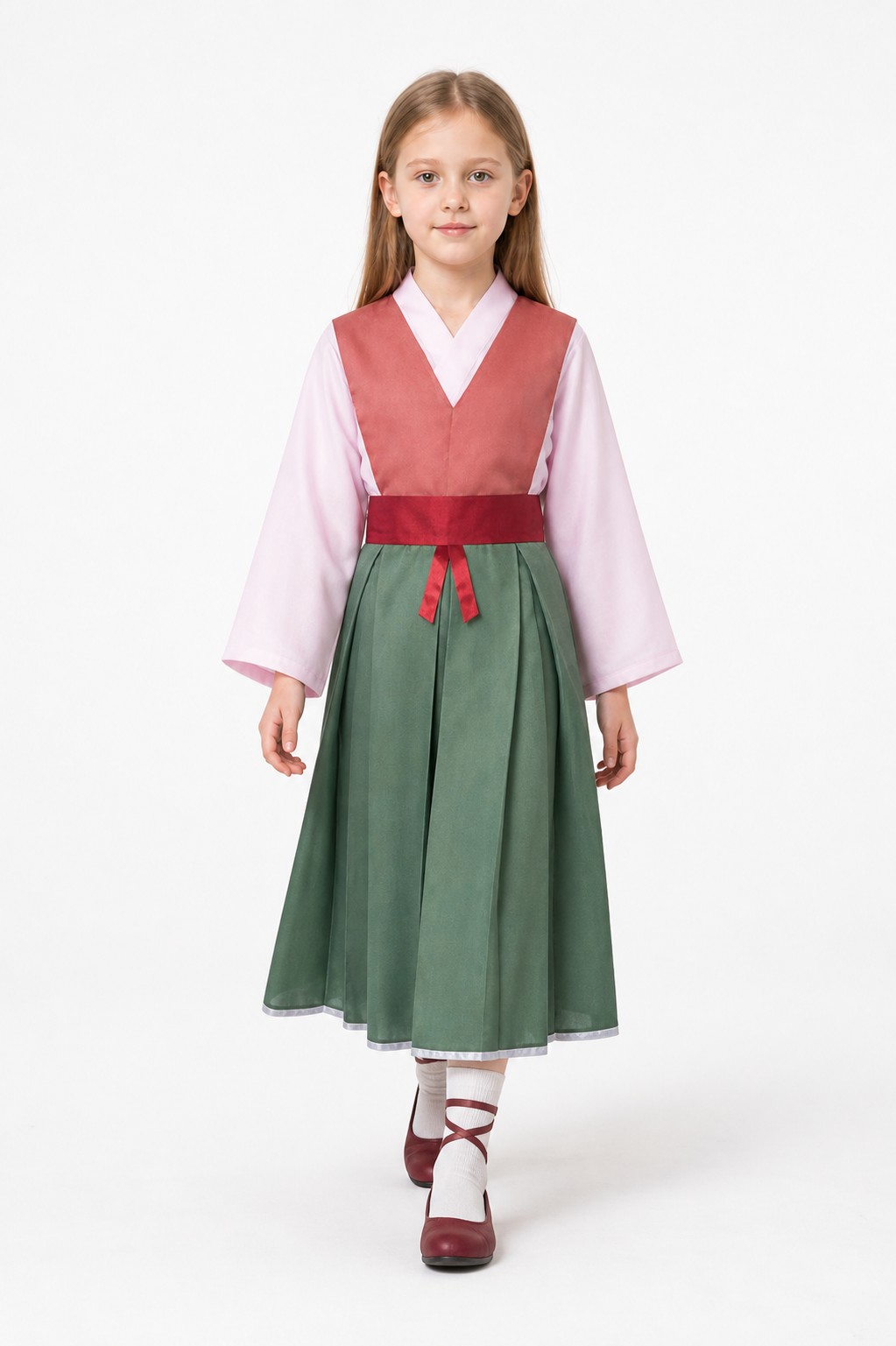 Cosplay Dress with Red Belt and Long Sleeves Costume Dresses detail 2