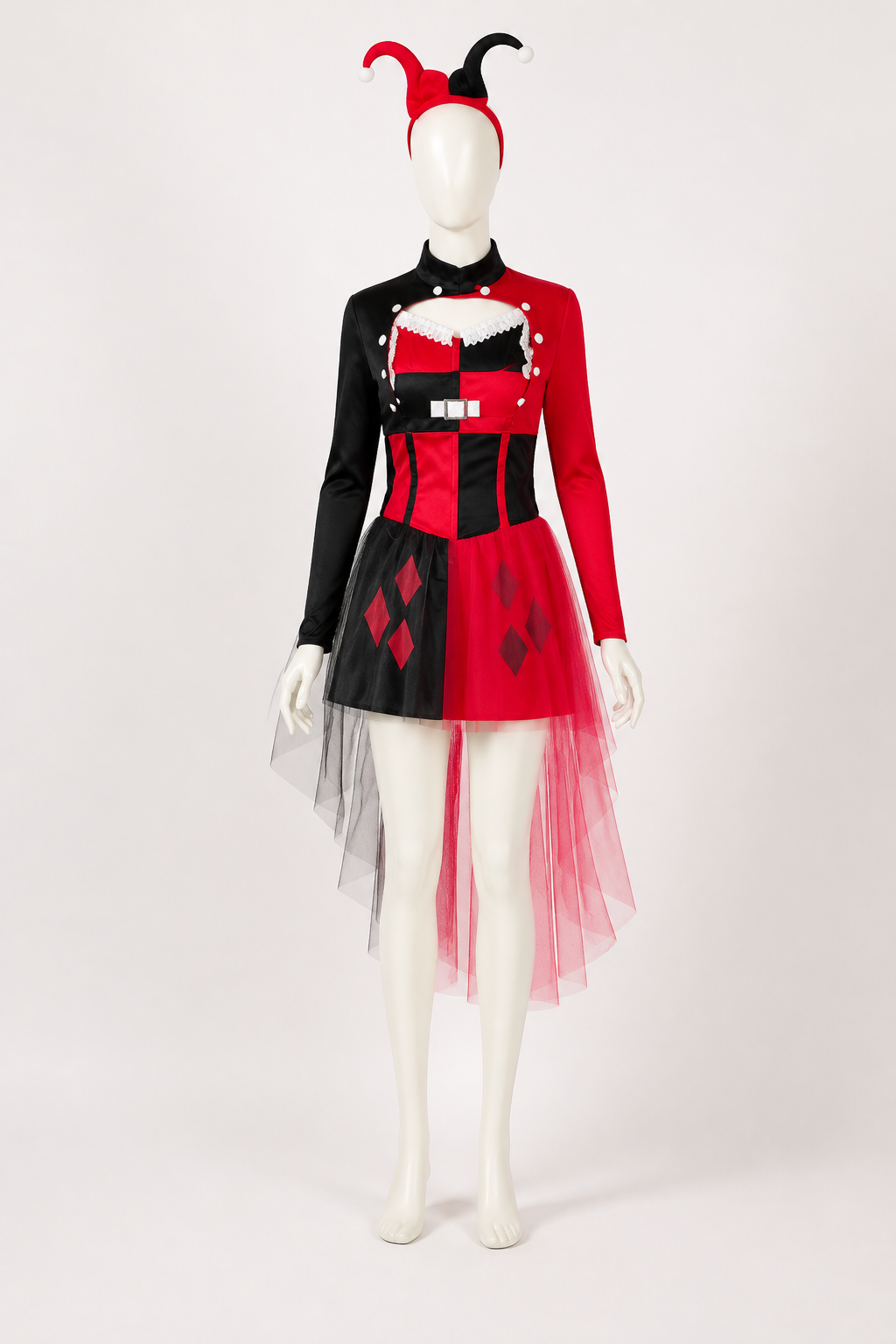 Red and Black Clown Costume with Skirt and Train Costumes detail 2