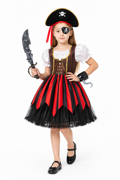 Pirate Costume with Red-and-Black Dress and Hat Costume Dresses detail 2