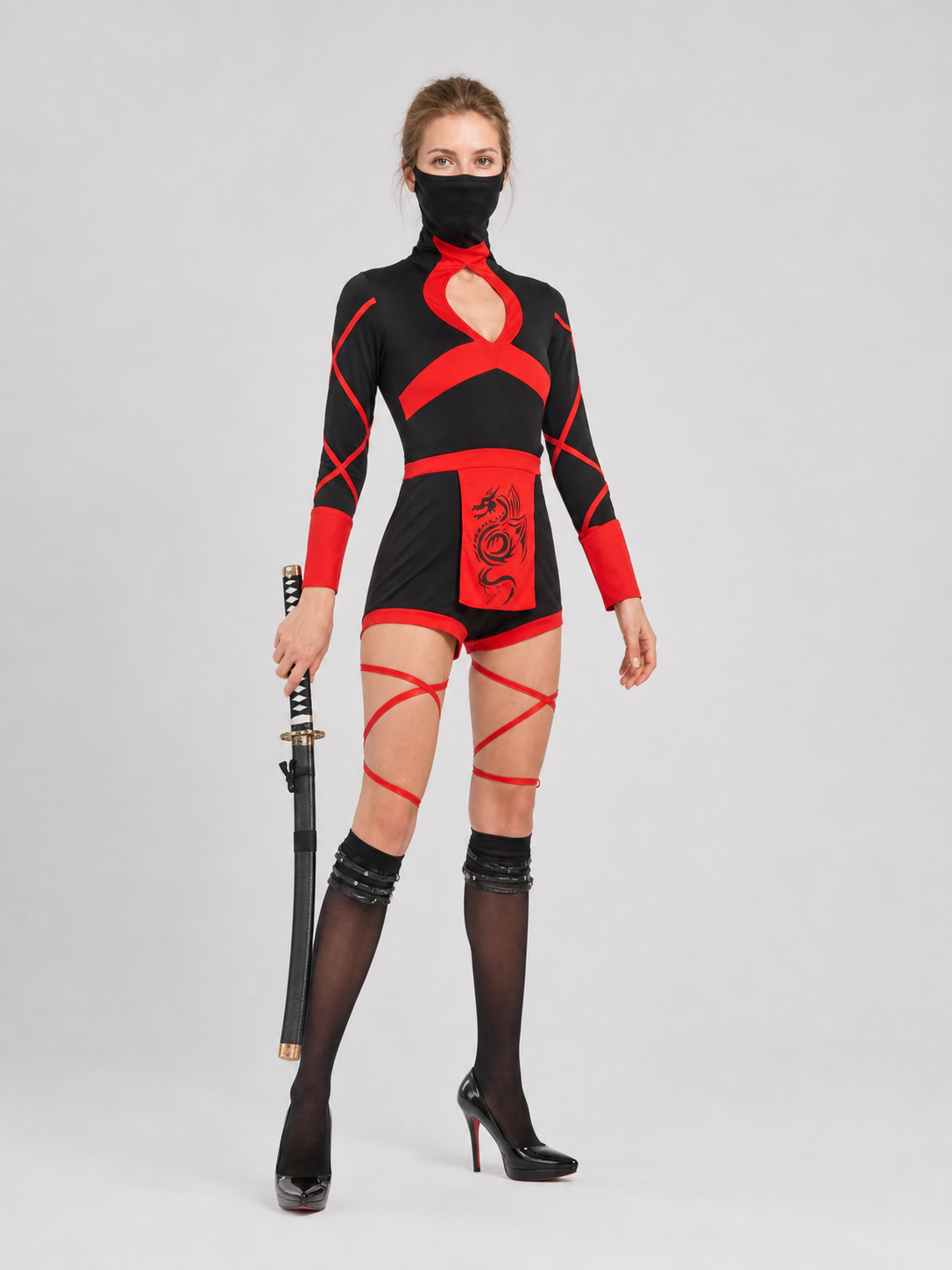 Ninja Cosplay Costume with Mask, Black and Red Costume Masks detail 2