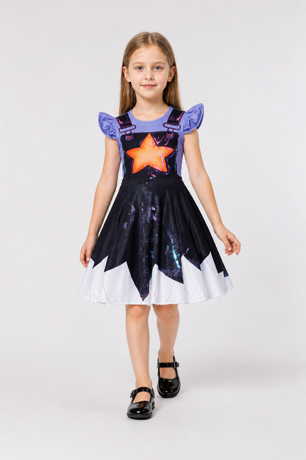 Poppy Playtime Lily Dress: Purple Sleeves and Stars Costume Dresses detail 2