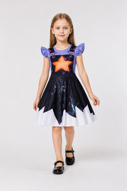 Poppy Playtime Lily Dress: Purple Sleeves and Stars Costume Dresses detail 2