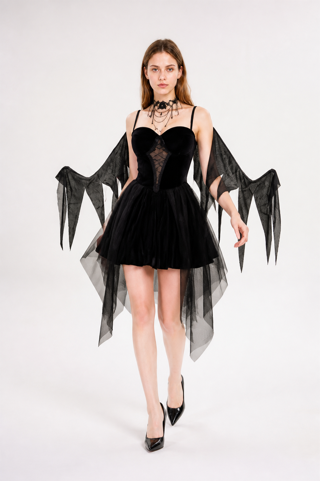 Black Dress with Wings and an Asymmetrical Hem Costume Dresses detail 2