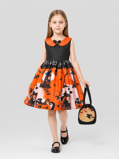 Halloween Cosplay Dress with Full Skirt and Drawstring Bag