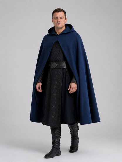Medieval Long Blue Hooded Cloak for Adults Costume Capes detail 2