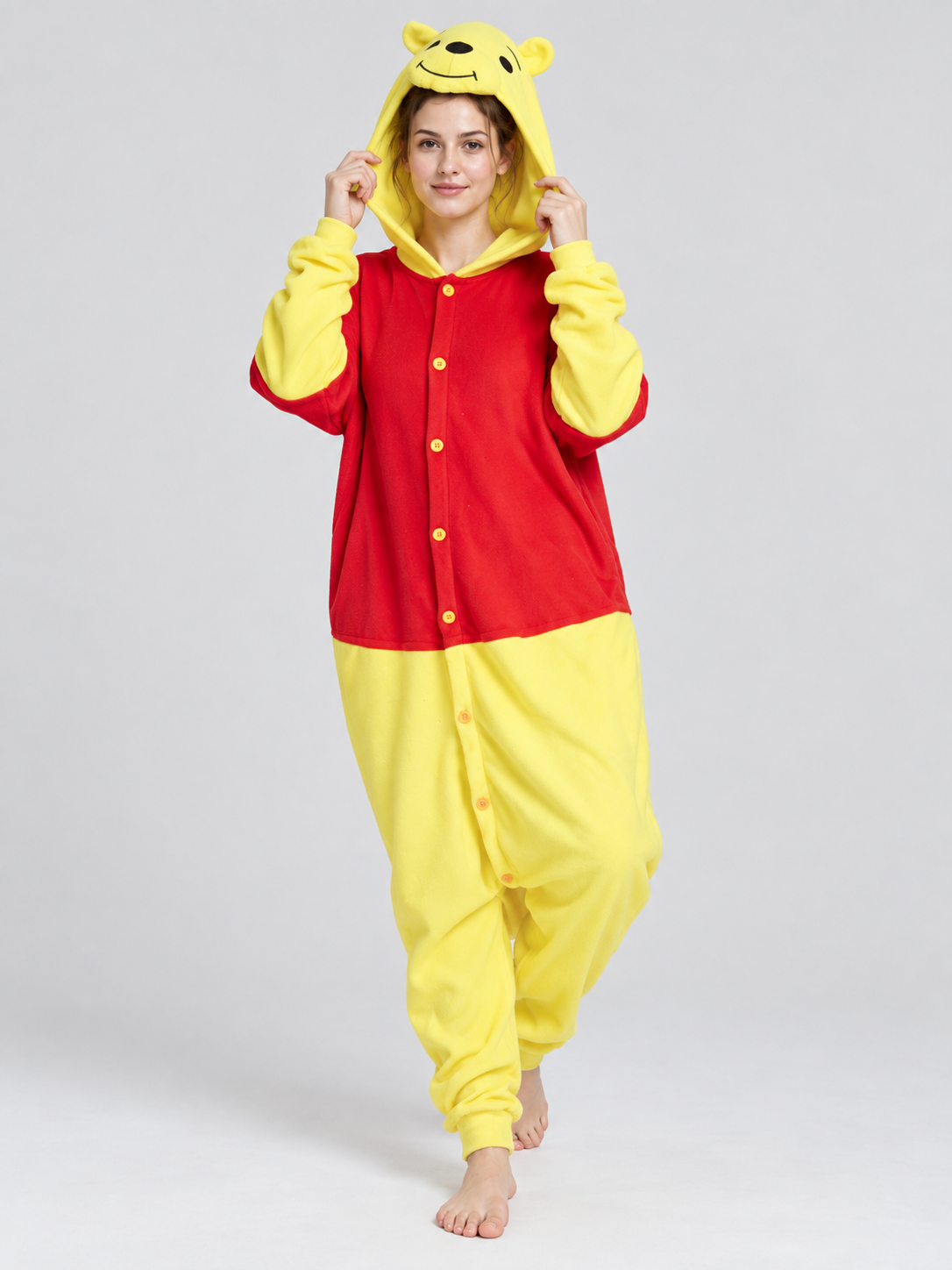 Red and Yellow Hooded Pajama Jumpsuit with Ears
