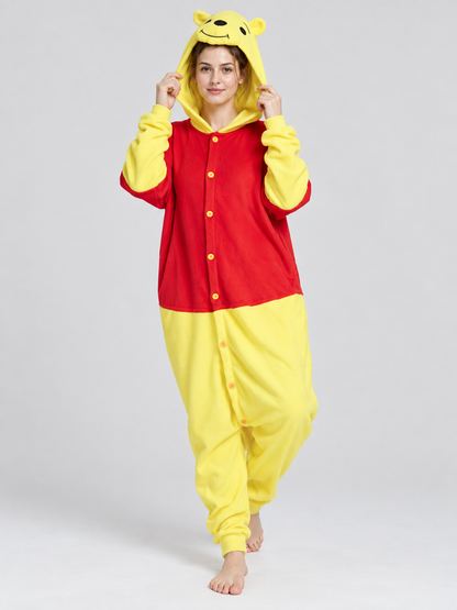 Red and Yellow Hooded Pajama Jumpsuit with Ears