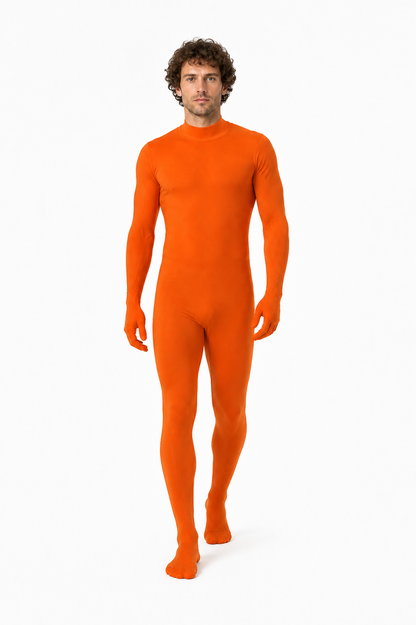 Orange Zentai Bodysuit, Form-Fitting, High Collar product detail 2