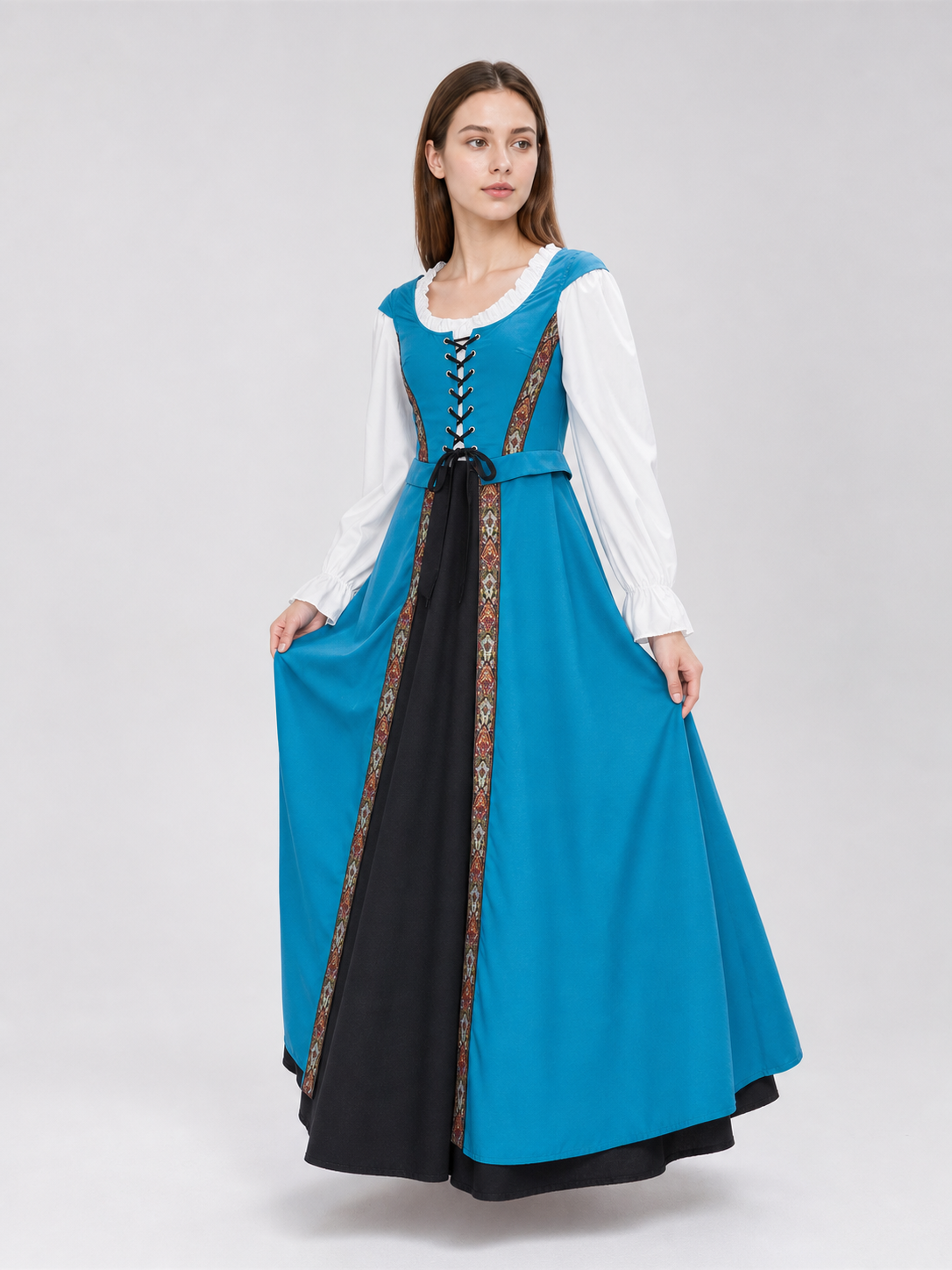Blue Historical Costume with Long Sleeves