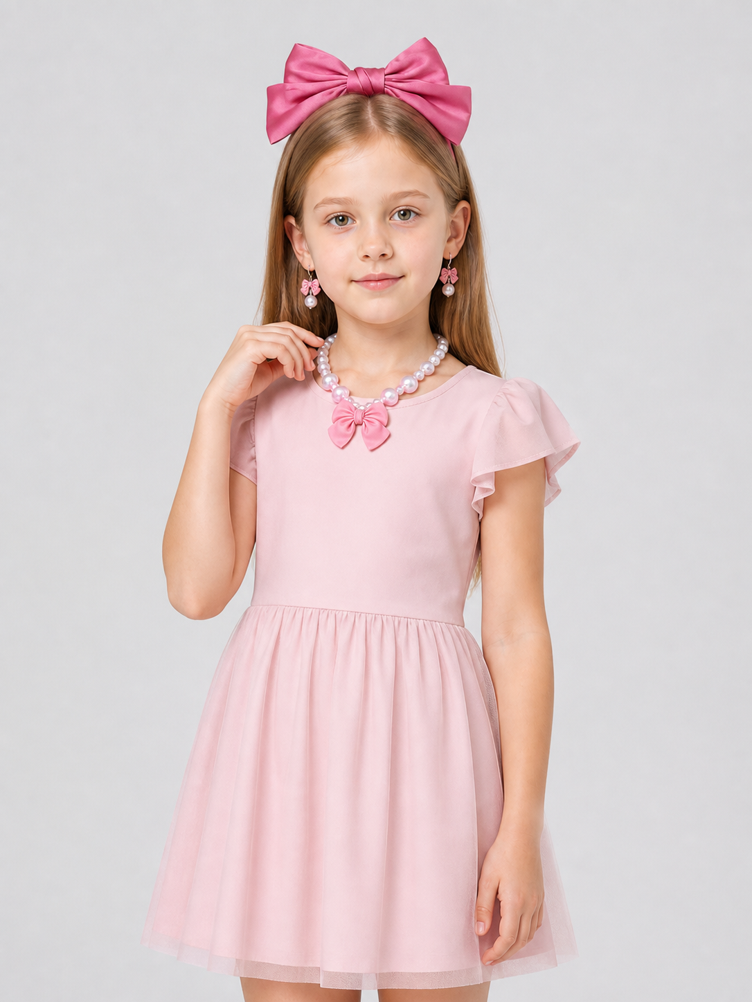 Peach Accessories Set: Bows, Necklace, Earrings Costume Accessories detail 2