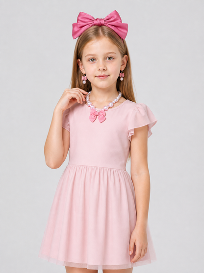 Peach Accessories Set: Bows, Necklace, Earrings Costume Accessories detail 2