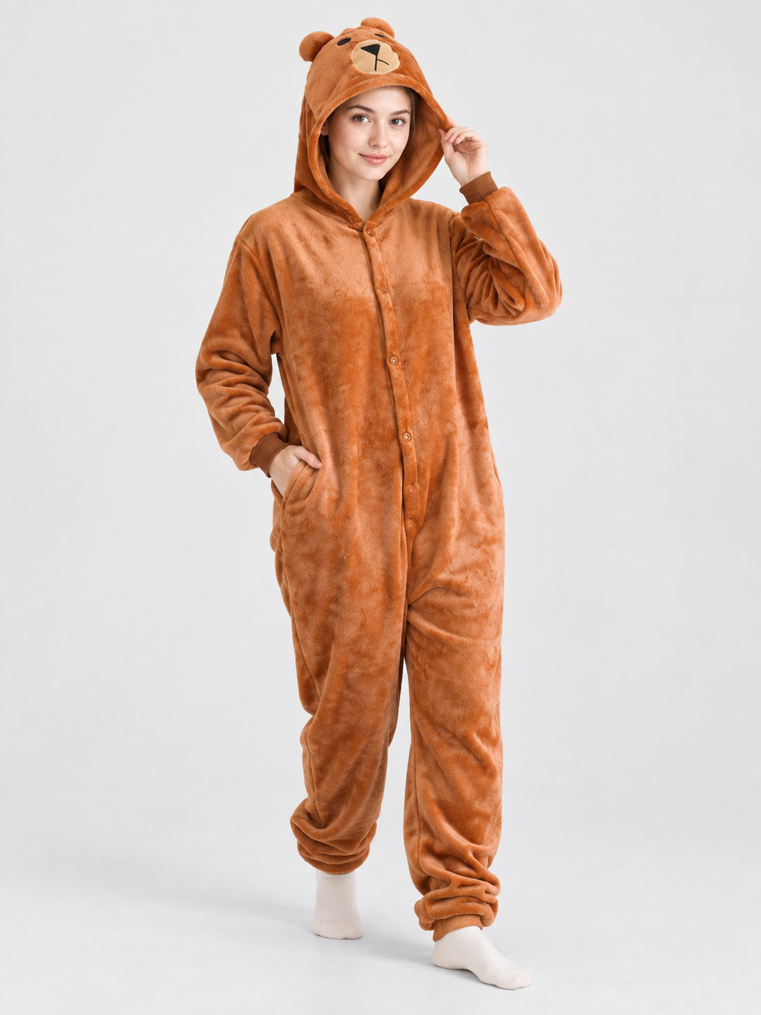 Hooded Pajama Jumpsuit with Ears and Face