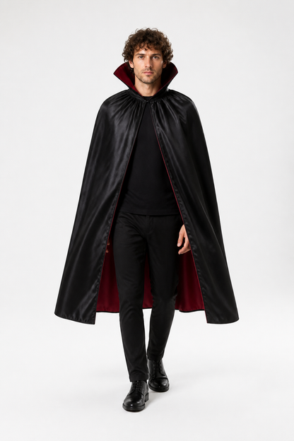 Black Costume Cape with Hood and Red Trim Costume Capes detail 2