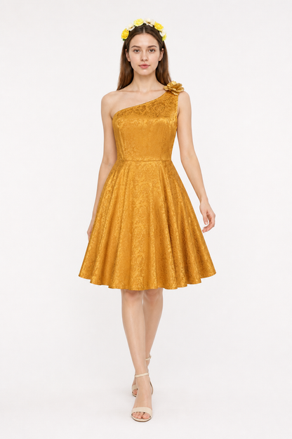Gold One-Shoulder Dress with Flowers for Cosplay Costume Dresses detail