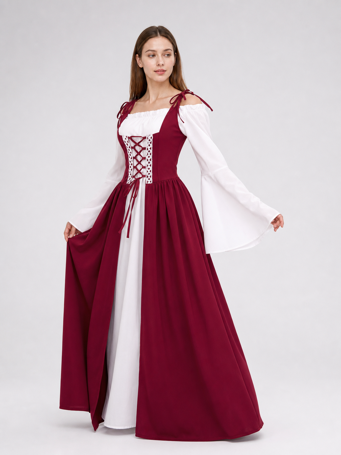 Long Medieval-Style Dress with Blouse