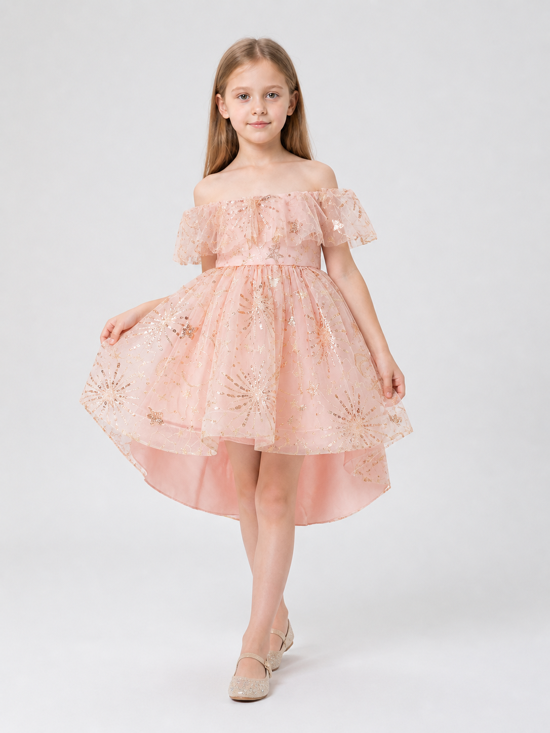 Girls' Formal Dress with Sequins, Tulle, and Train Costume Dresses detail 2