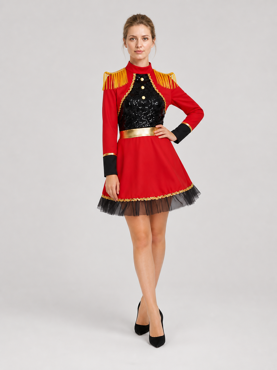Red-and-Black Circus Ringmaster Costume with Epaulettes