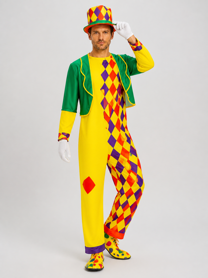 Clown Stage Costume: Jumpsuit, Jacket, and Hat Costume Headwear detail 2