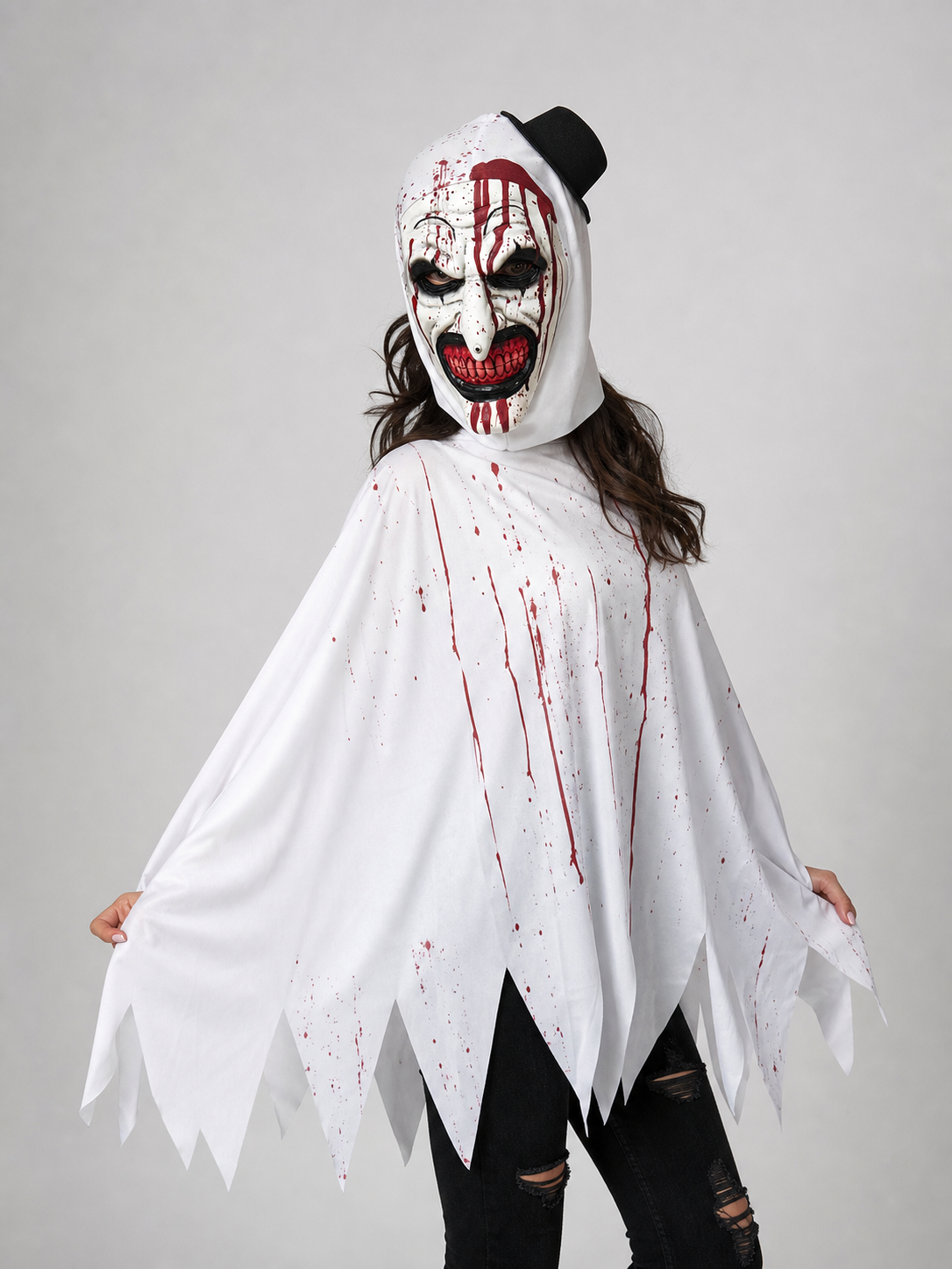 Hooded Clown Mask, Bloody Halloween Makeup