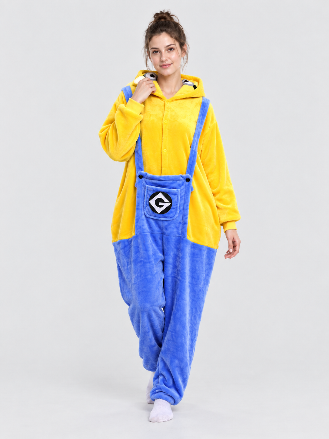 Flannel Hooded Pajama Jumpsuit with Patch