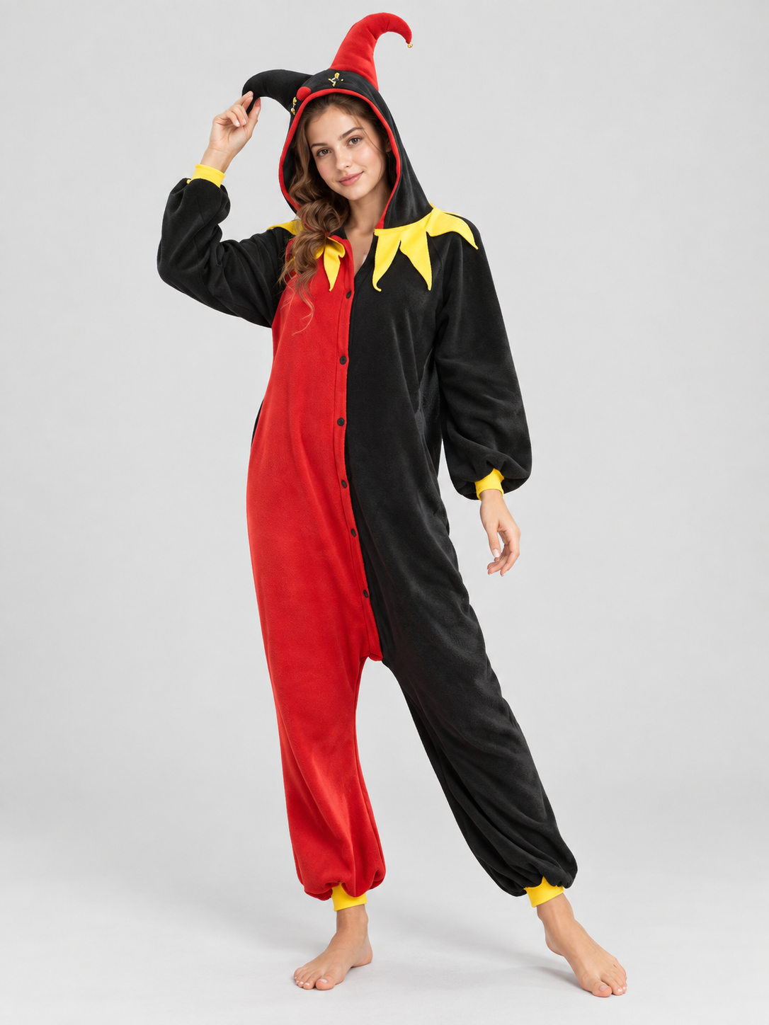 Flannel Pajama Jumpsuit with Volume Hood