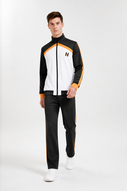 Black, White, and Orange Anime Zip-Up Tracksuit product detail 2