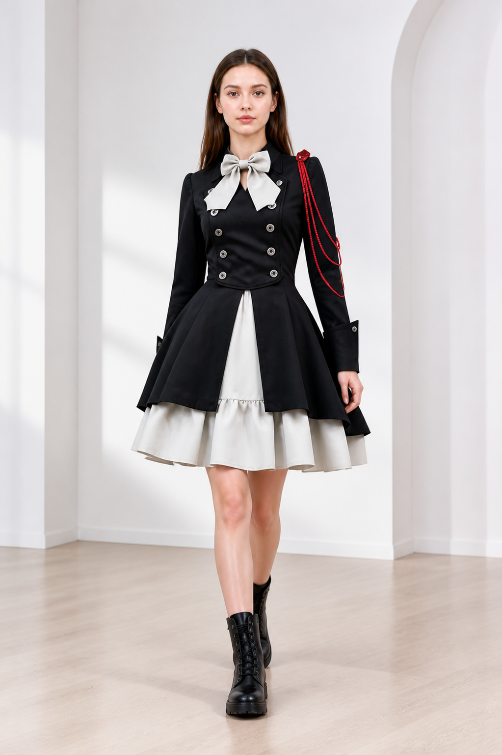 Gothic Double-Breasted Dress with Long Sleeves Costume Dresses detail