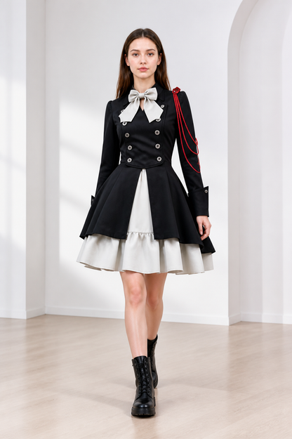 Gothic Double-Breasted Dress with Long Sleeves Costume Dresses detail