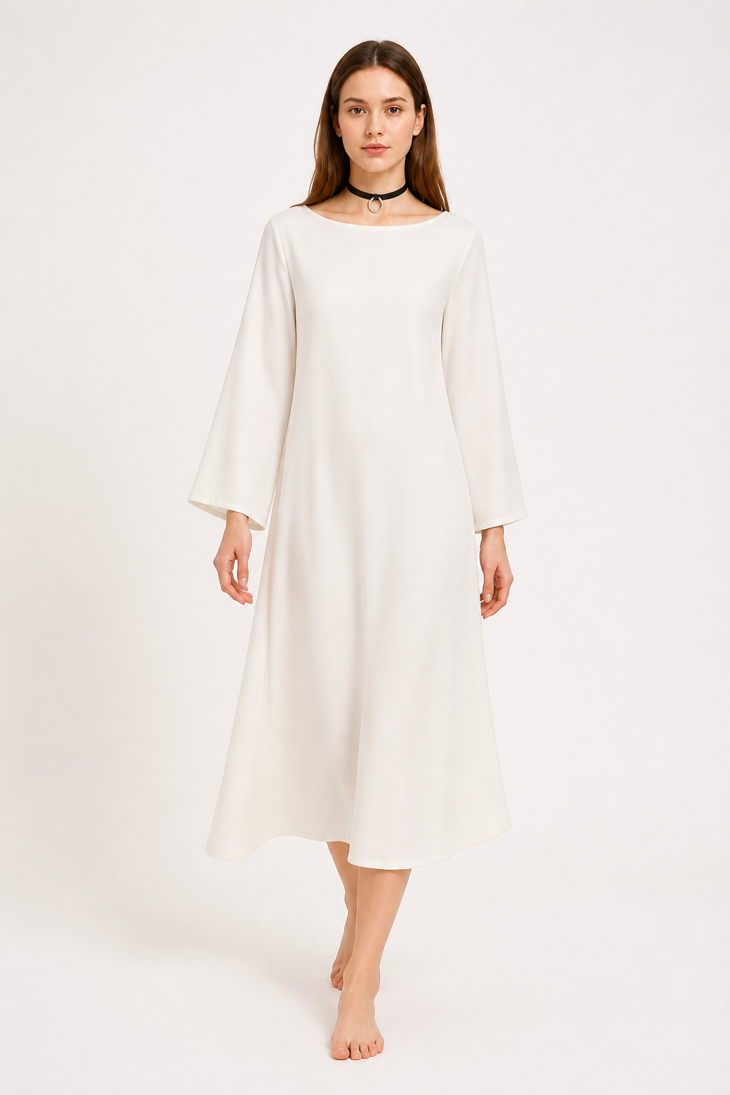 White Loose-Fit Dress with Flared Sleeves Costume Dresses detail