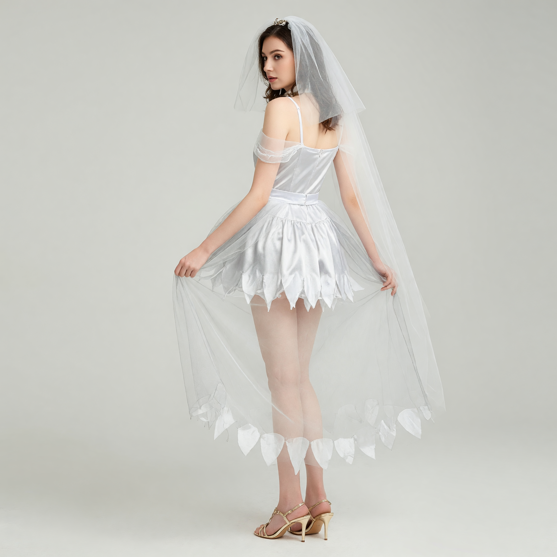 Retro Costume: Dress, Headpiece, and Tulle Train
