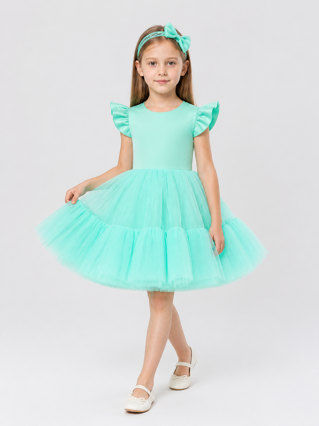 Mint Green Princess Dress for Girls with Headband