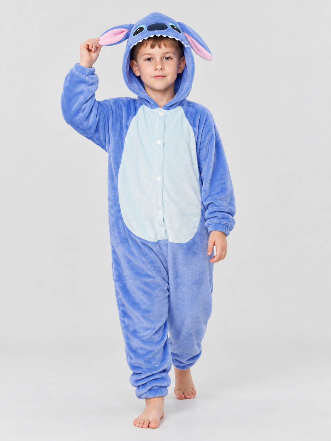 One-Piece Flannel Hooded Pajama Jumpsuit with Ears