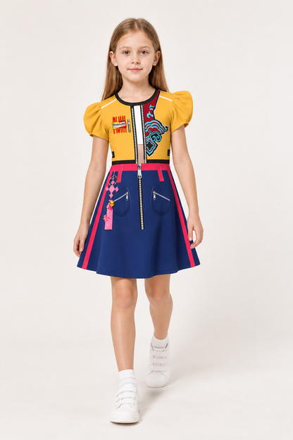 Halloween Costume Dress with Print and Zipper