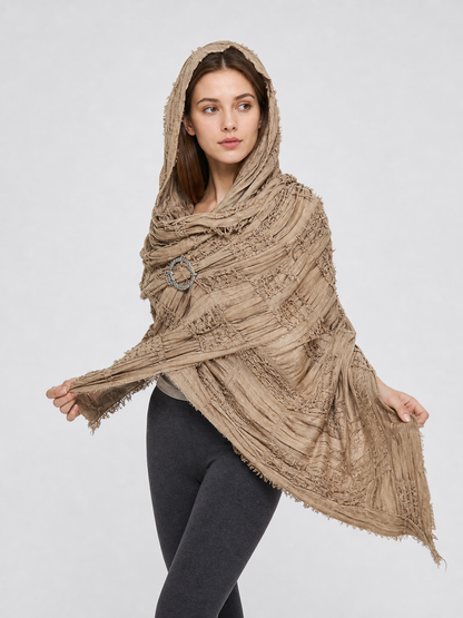 Boho Hooded Scarf Cape, Khaki