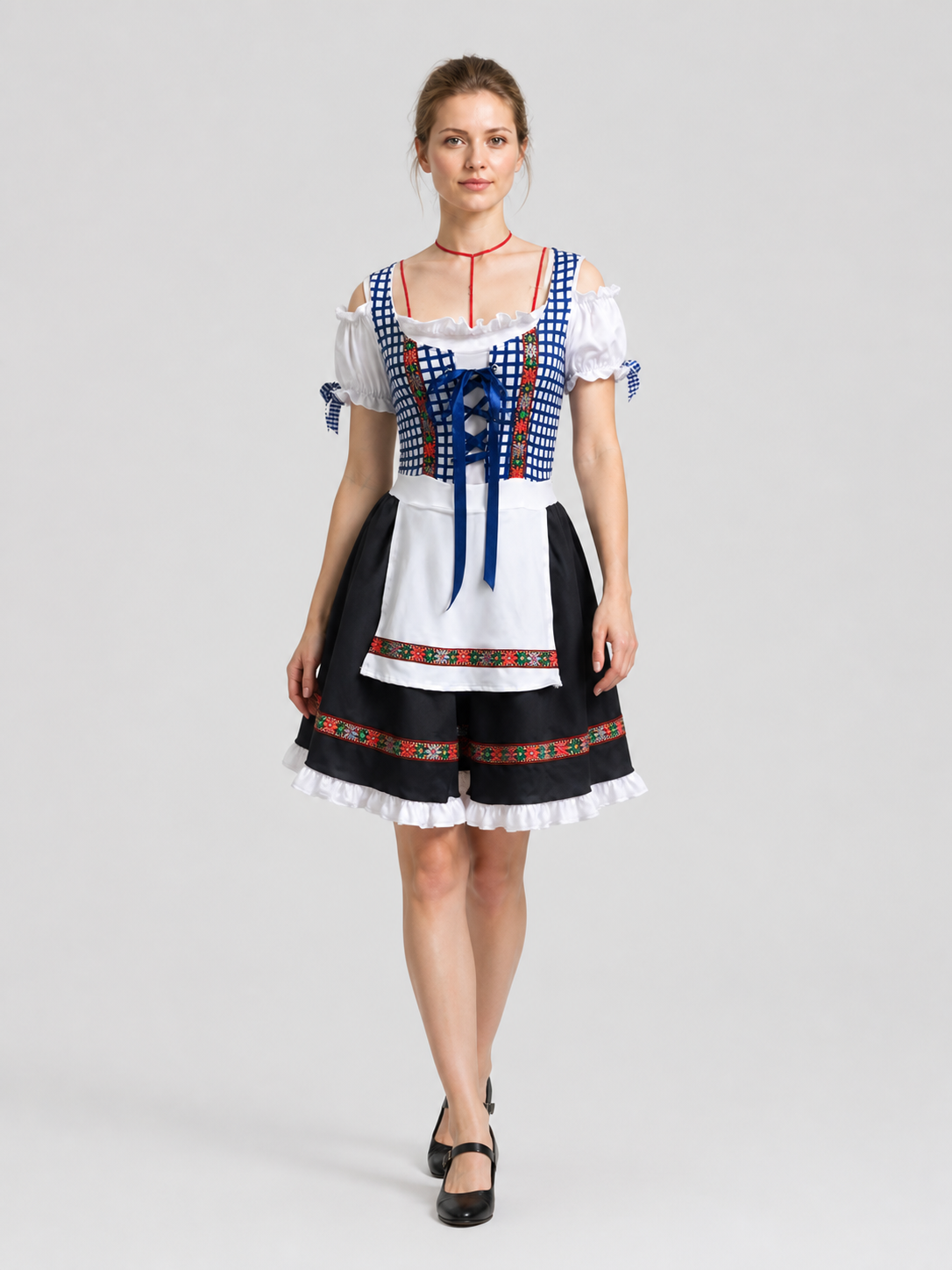 Folk Costume with Apron and Lace, Plaid, S-XXL Costumes detail 2