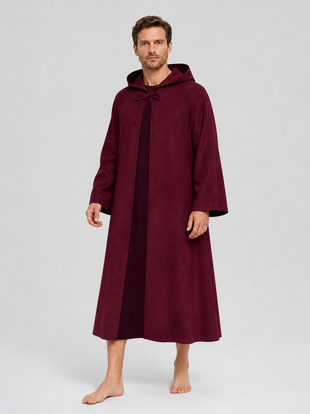 Burgundy Long Hooded Robe with a Relaxed Fit product detail 2
