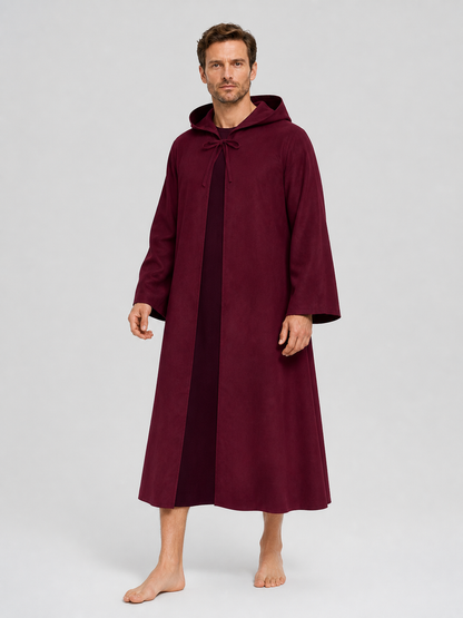 Burgundy Long Hooded Robe with a Relaxed Fit product detail 2