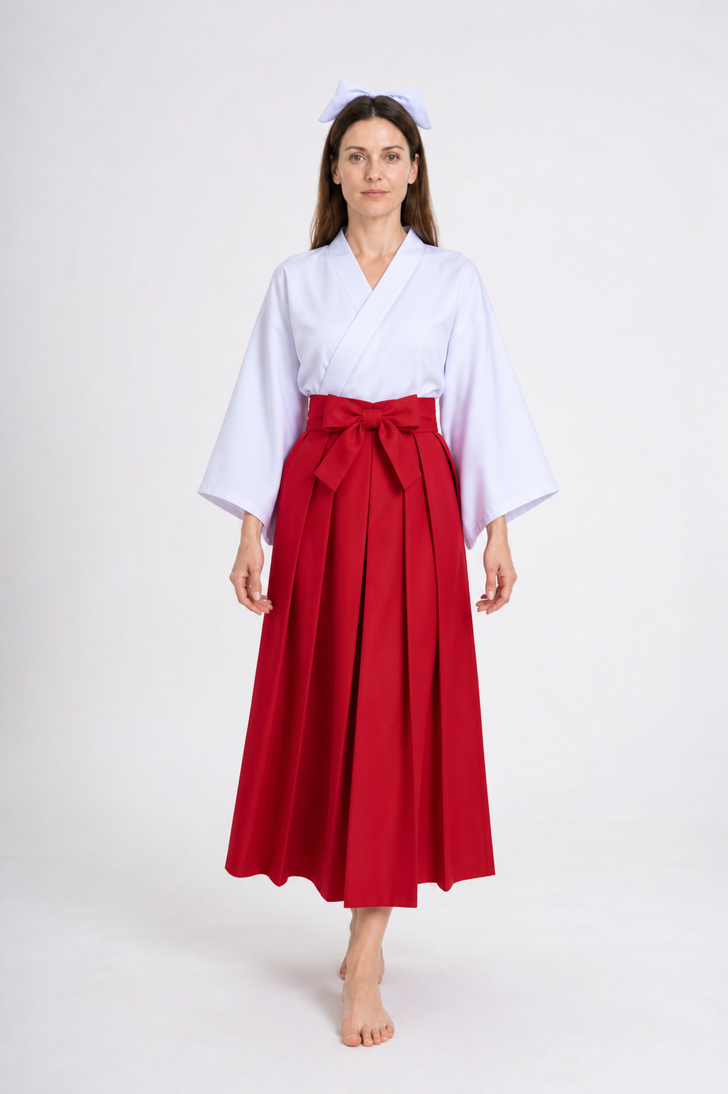 Iori Utahime Cosplay Costume with White Kimono-Style Jacket and Red Skirt Costumes detail 2