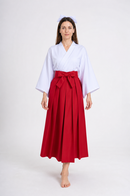 Iori Utahime Cosplay Costume with White Kimono-Style Jacket and Red Skirt Costumes detail 2