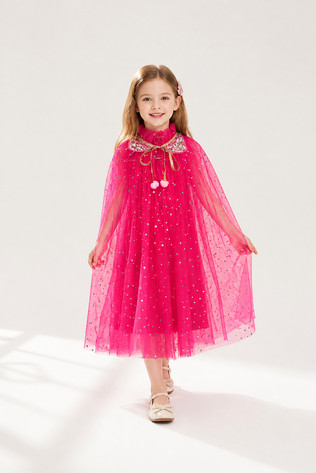 Children’s Pink Tulle Cape with Stars and Bow product detail 2