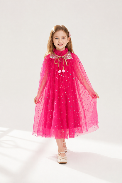 Children’s Pink Tulle Cape with Stars and Bow product detail 2